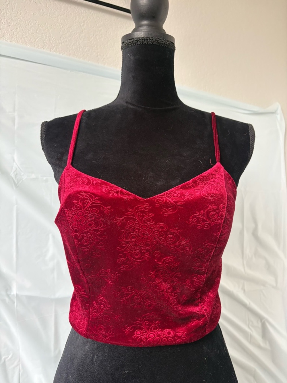 Monteau Red Velvet Embossed Spaghetti Strap Camisole